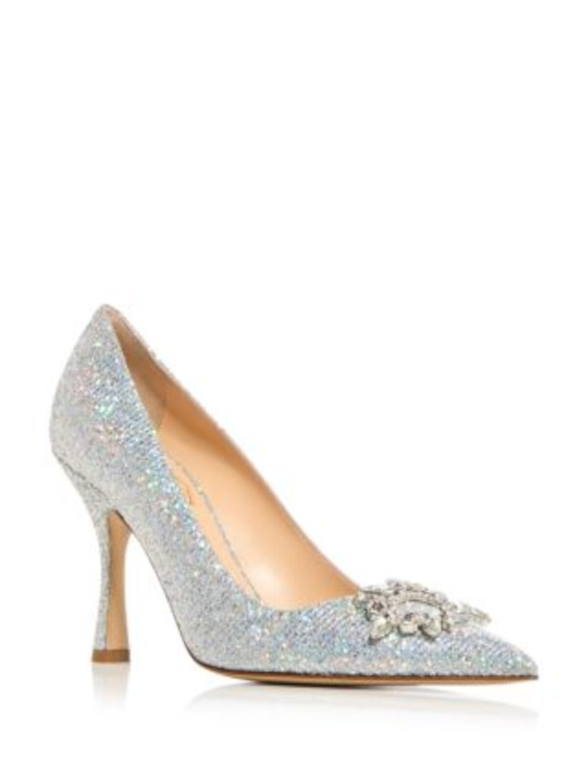 NALEBE Womens Silver Glitter Padded Embellished Lirum Pointed Toe Stiletto Slip On Dress Pumps Shoes 38