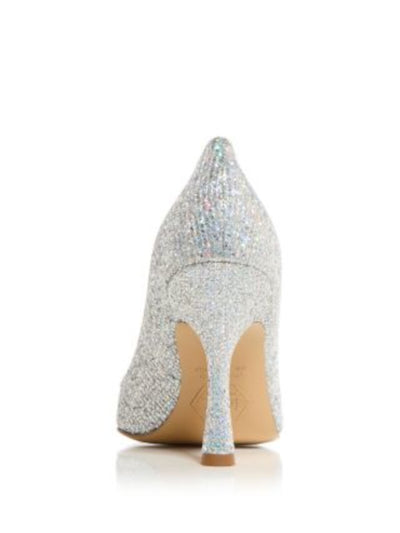 NALEBE Womens Silver Glitter Padded Embellished Lirum Pointed Toe Stiletto Slip On Dress Pumps Shoes 38