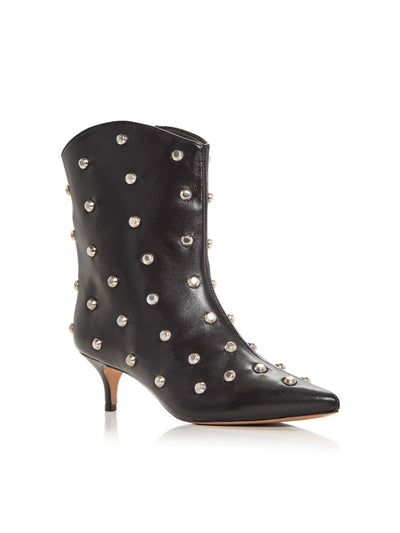 SCHUTZ Womens Black Studded Maryann Pointed Toe Kitten Heel Leather Heeled Boots 6.5 B