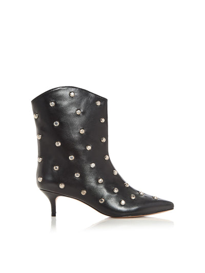 SCHUTZ Womens Black Studded Maryann Pointed Toe Kitten Heel Leather Heeled Boots 6.5 B