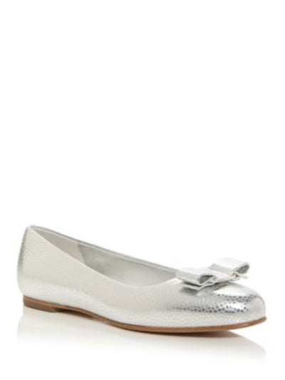 SALVATORE FERRAGAMO Womens Silver Lizard Embossed Bow Accent Padded Varina Round Toe Slip On Leather Ballet Flats 6.5