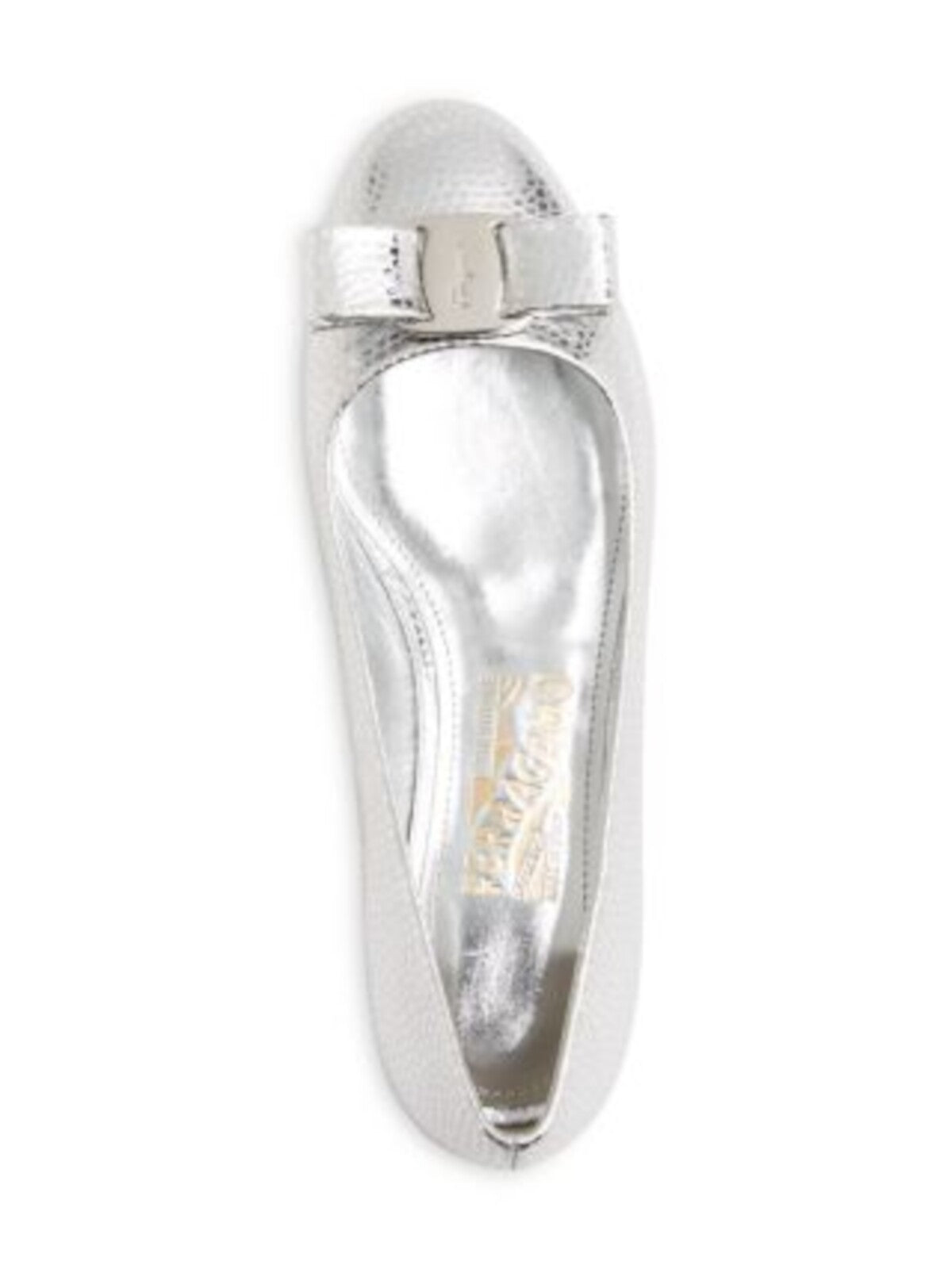 SALVATORE FERRAGAMO Womens Silver Lizard Embossed Bow Accent Padded Varina Round Toe Slip On Leather Ballet Flats 6.5