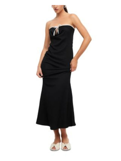 LIONESS Womens Black Textured Tie Contrast Trim Keyhole Sleeveless Strapless Maxi Mermaid Dress S
