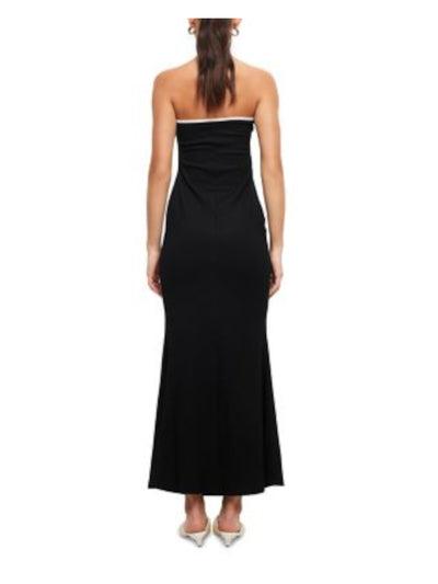 LIONESS Womens Black Textured Tie Contrast Trim Keyhole Sleeveless Strapless Maxi Mermaid Dress S