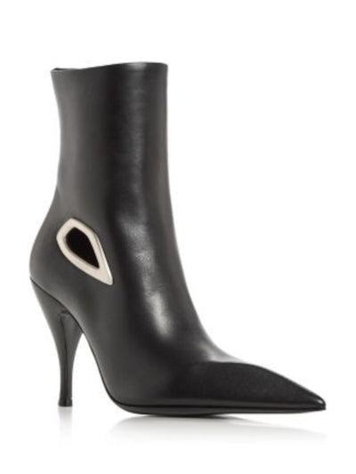 OFF WHITE Womens Black Logo Hardware Lined Cutout Padded Crescent Pointed Toe Stiletto Zip-Up Dress Booties 36