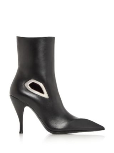 OFF WHITE Womens Black Logo Hardware Lined Cutout Padded Crescent Pointed Toe Stiletto Zip-Up Dress Booties 36