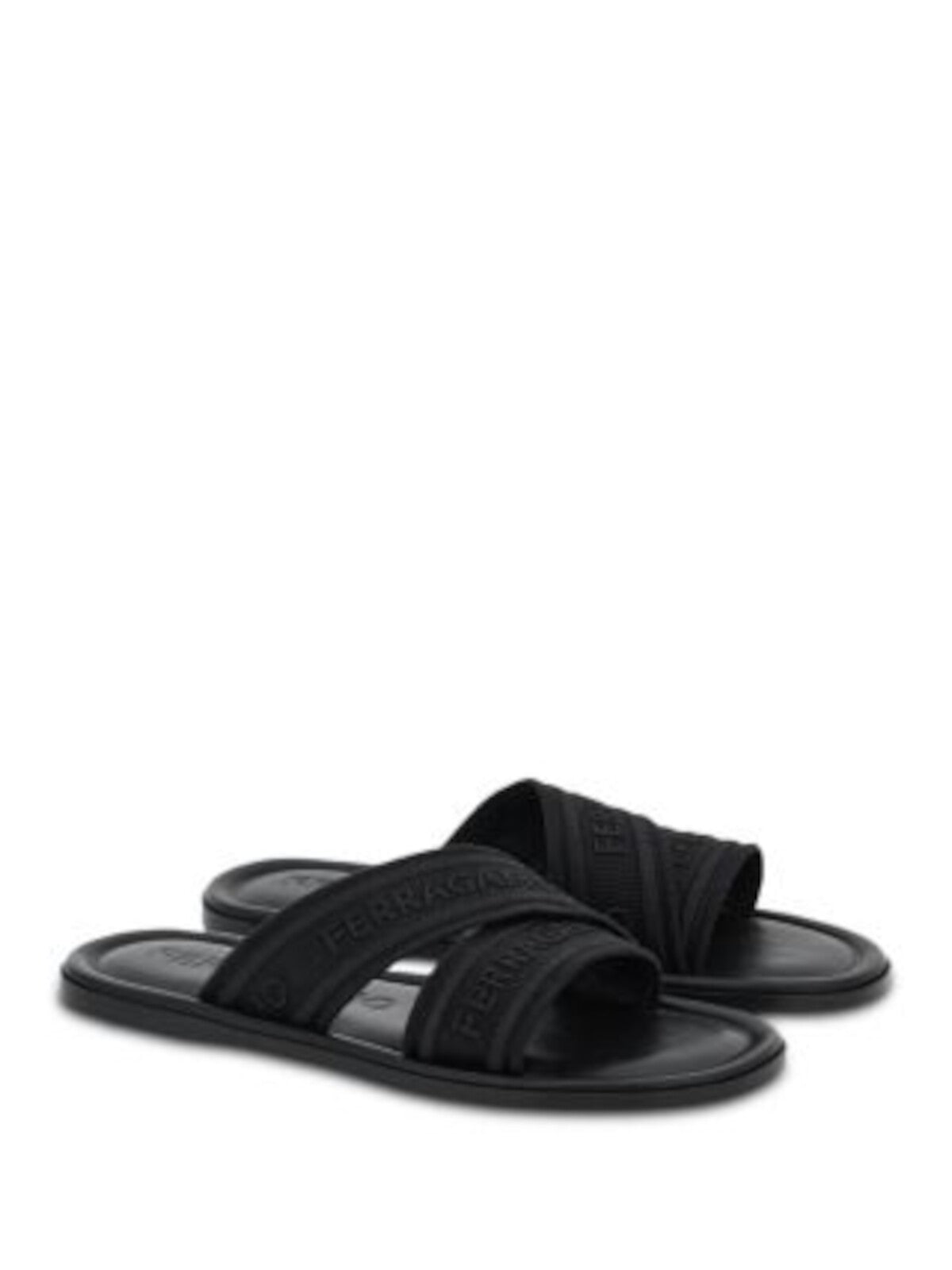 FERRAGAMO Womens Black Asymmetric Strap Embroidered Laurene Open Toe Slip On Slide Sandals Shoes 11