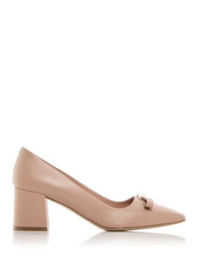 FERRAGAMO Womens Beige Logo Hardware Bow Accent Padded Myra Royal Bow Square Toe Block Heel Slip On Leather Pumps Shoes 6.5 C