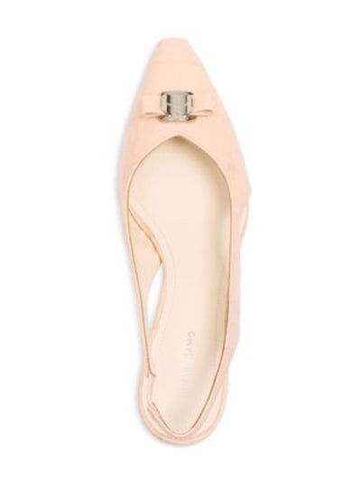 FERRAGAMO Womens Pink Croc Metallic Logo Hardware Bow Goring Padded Zarula Pointed Toe Kitten Heel Slip On Leather Slingback 8.5 C