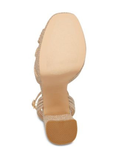 STEVE MADDEN Womens Gold Metallic 1-1/2" Platform Textured Ankle Strap Padded Laurel Open Toe Block Heel Buckle Dress Heeled M