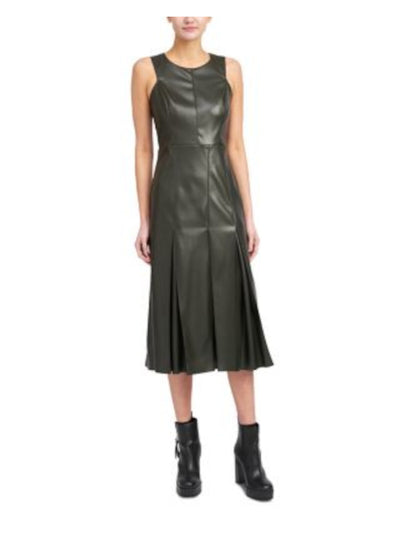 EN SAISON Womens Green Pleated Zippered Princess Seams Lined Sleeveless Scoop Neck Midi Fit + Flare Dress S