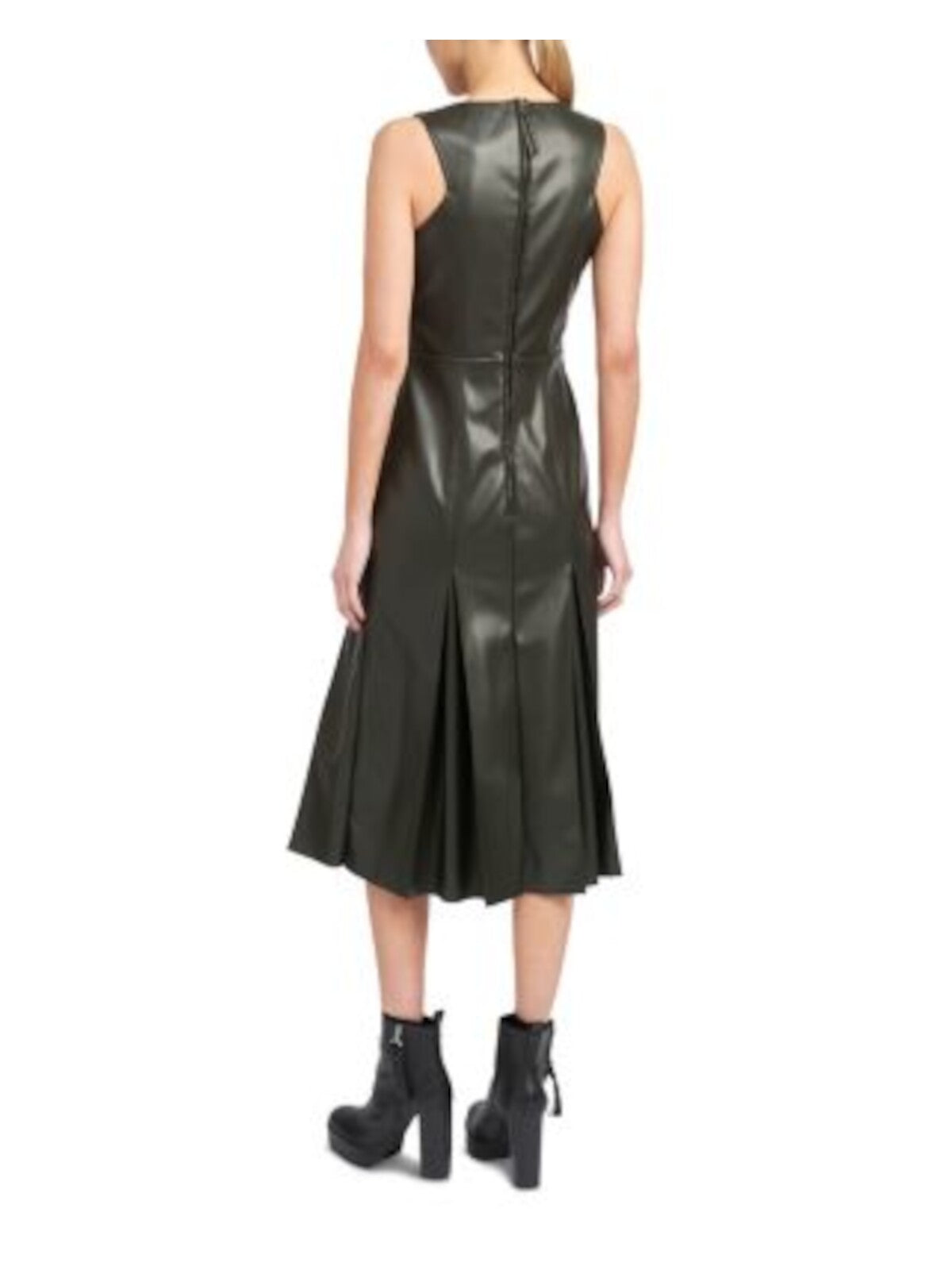 EN SAISON Womens Green Pleated Zippered Princess Seams Lined Sleeveless Scoop Neck Midi Fit + Flare Dress S