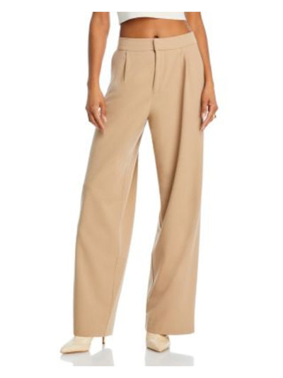WAYF Womens Beige Pleated Zippered Pocketed Wear To Work Wide Leg Pants M