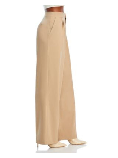 WAYF Womens Beige Pleated Zippered Pocketed Wear To Work Wide Leg Pants M
