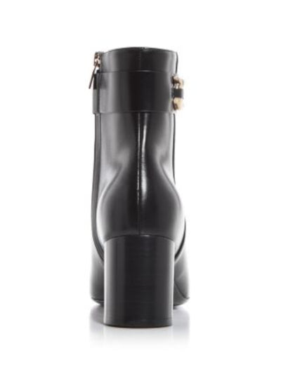 FERRAGAMO Womens Black Logo Hardware Ankle Strap Padded Placida Square Toe Stacked Heel Zip-Up Leather Dress Booties 8.5 C