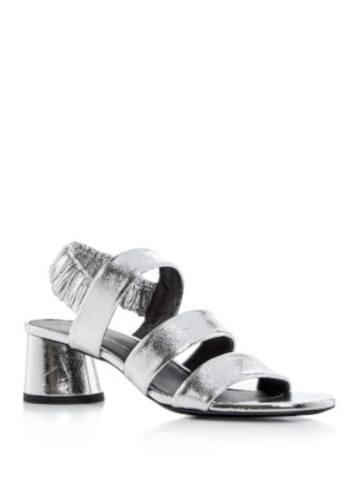PROENZA SCHOULER Womens Silver Metallic Crinkle Padded Goring Strappy Glove Round Toe Sculpted Heel Slip On Leather Dress Slingback Sandal 36.5