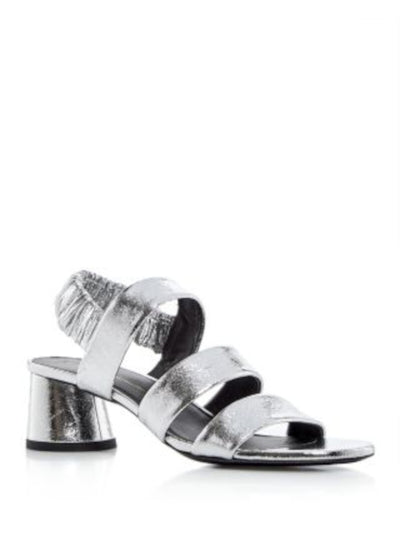 PROENZA SCHOULER Womens Silver Metallic Crinkle Padded Goring Strappy Glove Round Toe Sculpted Heel Slip On Leather Dress Slingback Sandal 36.5