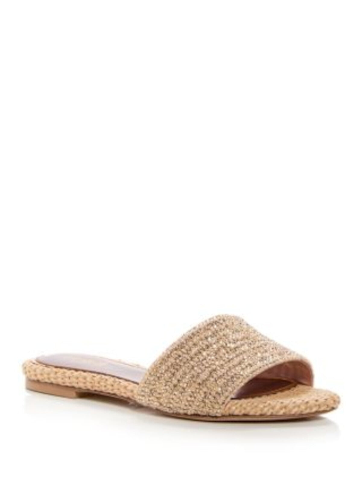 GEDEBE Womens Beige Wvoven Rhinestone Padded Cassis Open Toe Slip On Slide Sandals Shoes 39.5
