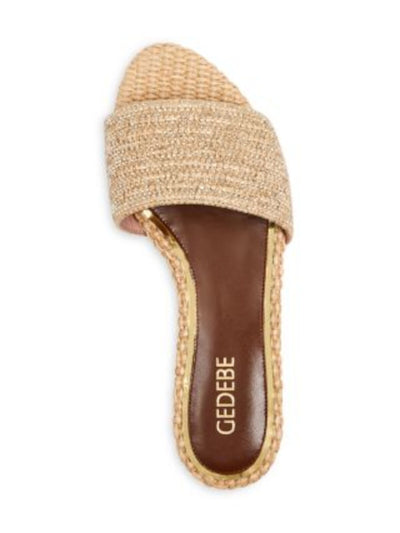 GEDEBE Womens Beige Wvoven Rhinestone Padded Cassis Open Toe Slip On Slide Sandals Shoes 39.5