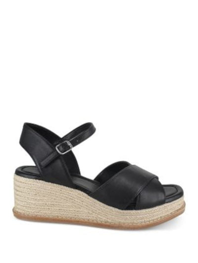 SPLENDID Womens Black Cross Straps Woven 1" Platform Ankle Strap Cushioned Danny Square Toe Wedge Buckle Leather Espadrille Shoes 8 M