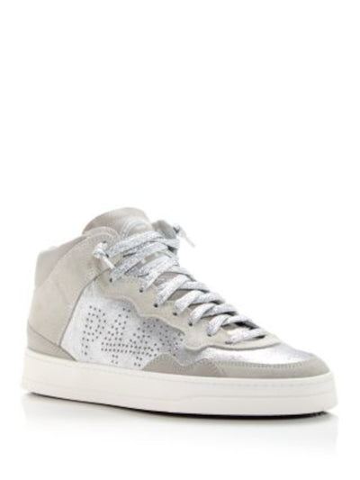 P448 Womens Gray Mixed Media Lace-Up Front Perforated Padded Bali Round Toe Zip-Up Sneakers Shoes 39
