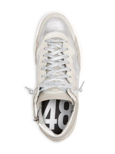 P448 Womens Gray Mixed Media Lace-Up Front Perforated Padded Bali Round Toe Zip-Up Sneakers Shoes 39