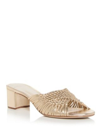 ALEXANDRE BIRMAN Womens Gold Metallic Cross Over Woven Padded Ellie Open Toe Block Heel Slip On Leather Heeled Sandal 38.5