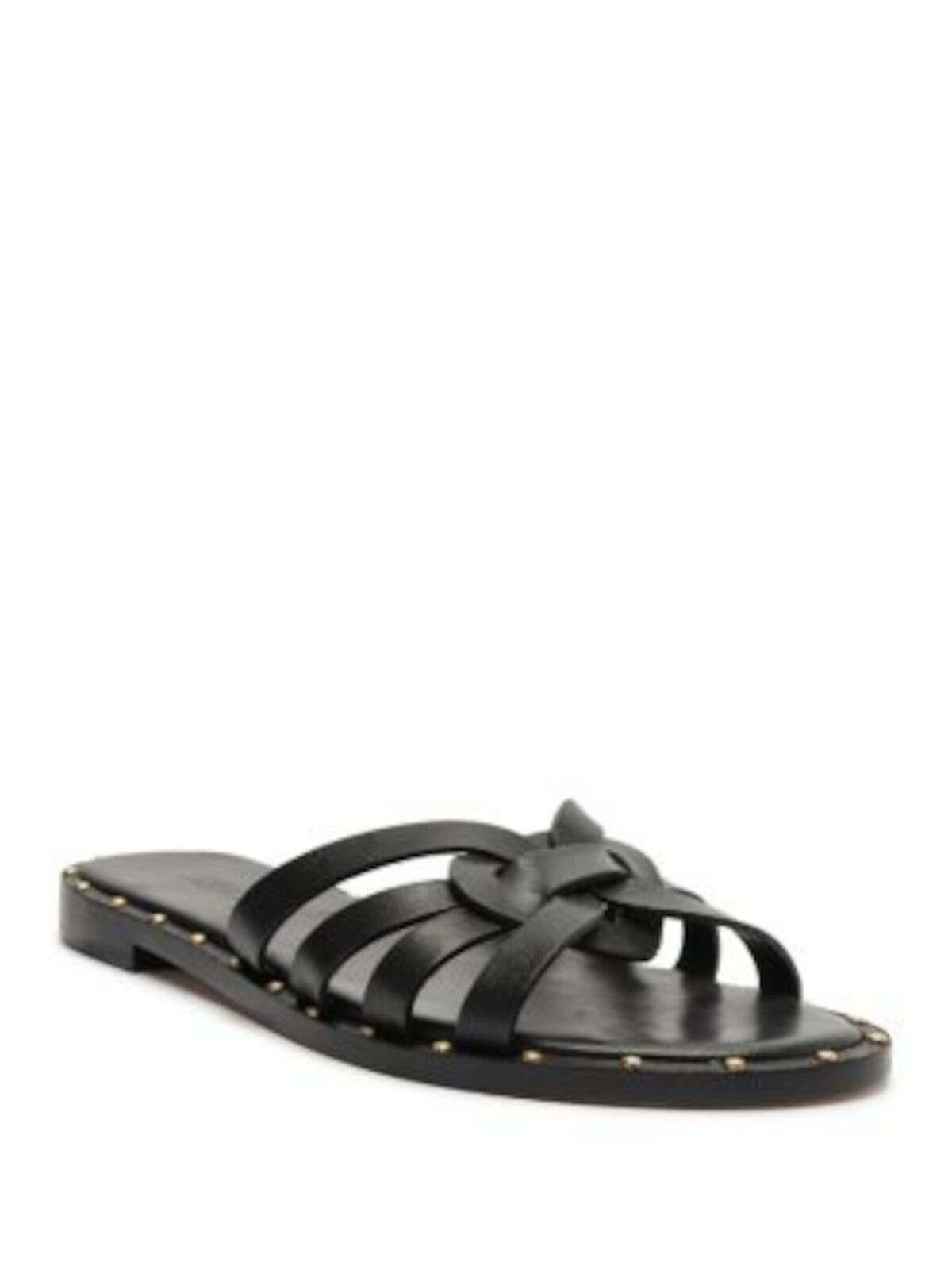 SCHUTZ Womens Black Studded Padded Woven Cut Out Phoenix Round Toe Slip On Leather Slide Sandals Shoes 6.5