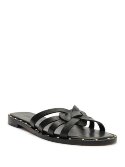 SCHUTZ Womens Black Studded Padded Woven Cut Out Phoenix Round Toe Slip On Leather Slide Sandals Shoes 6.5