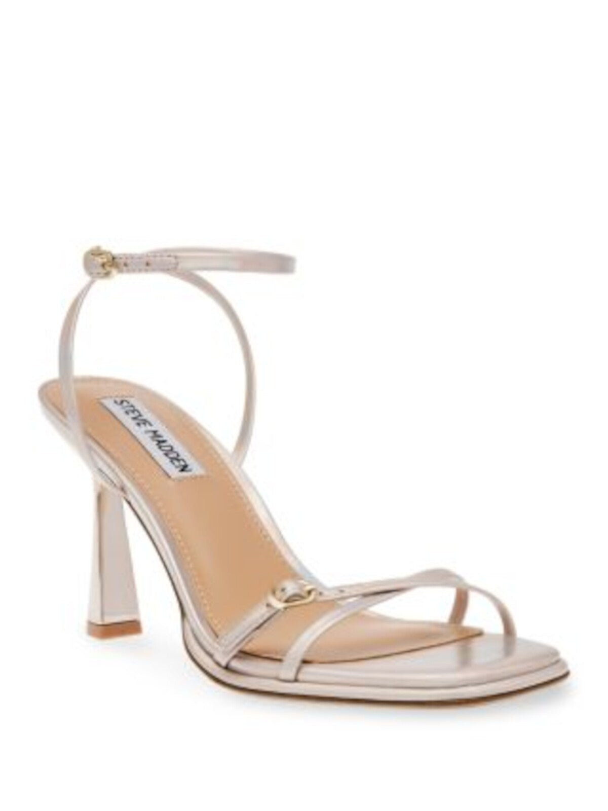STEVE MADDEN Womens Light Pink Iridescent Buckle Accent Strappy Ankle Strap Padded Zarya Square Toe Flare Buckle Dress Heeled Sandal 6 M