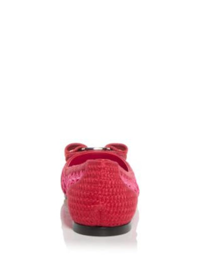 SALVATORE FERRAGAMO Womens Red Color Block Logo Hardware Breathable Crochet Bow Accent Varina Round Toe Slip On Ballet Flats 7