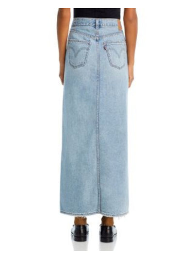 LEVI'S Womens Blue Zippered Pocketed Front Slit Frayed Hem Maxi Paneled Skirt 25