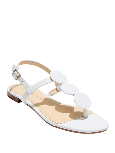 JACK ROGERS Womens White Circle Accents Padded Ankle Strap Worth Round Toe Buckle Leather Thong Sandals Shoes 8.5 M