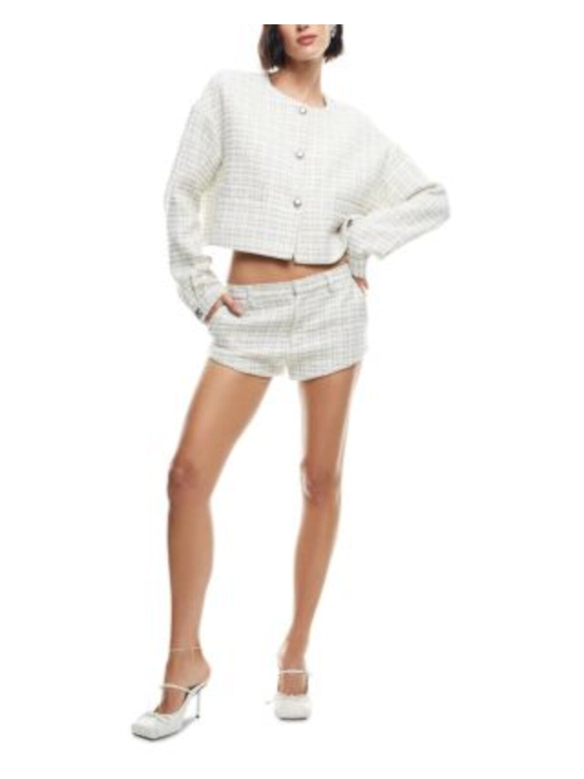 LIONESS Womens Ivory Pocketed Short Length Button Front Lined Printed Wear To Work Blazer Jacket L