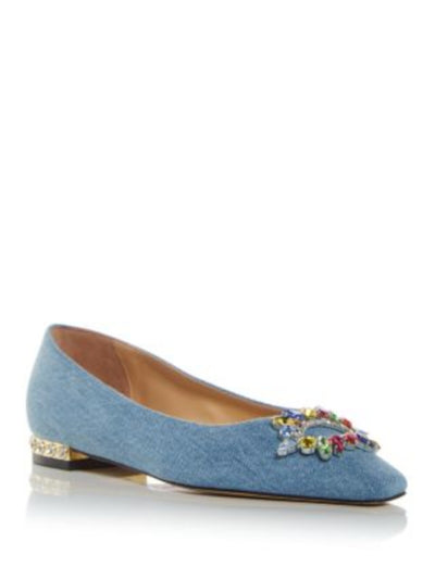 NALEBE Womens Blue Denim Metallic Heel Embellished Padded Amina Means Square Toe Slip On Ballet Flats 37.5