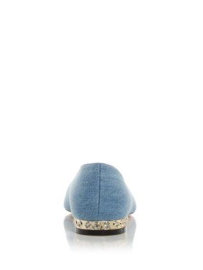 NALEBE Womens Blue Denim Metallic Heel Embellished Padded Amina Means Square Toe Slip On Ballet Flats 37.5