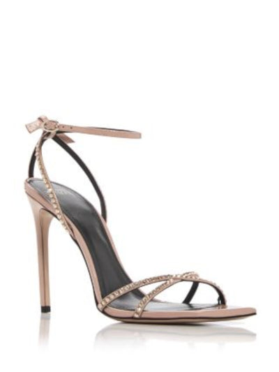 ALEXANDRE BIRMAN Womens Beige Padded Strappy Bow Accent Rhinestone Ankle Strap Skye Square Toe Stiletto Buckle Leather Dress Heeled Sandal 36