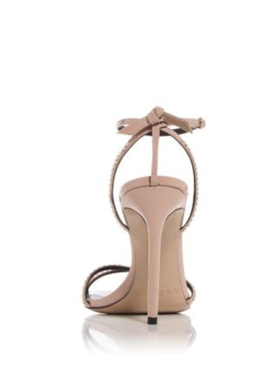 ALEXANDRE BIRMAN Womens Beige Padded Strappy Bow Accent Rhinestone Ankle Strap Skye Square Toe Stiletto Buckle Leather Dress Heeled Sandal 36
