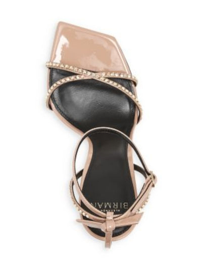 ALEXANDRE BIRMAN Womens Beige Padded Strappy Bow Accent Rhinestone Ankle Strap Skye Square Toe Stiletto Buckle Leather Dress Heeled Sandal 36
