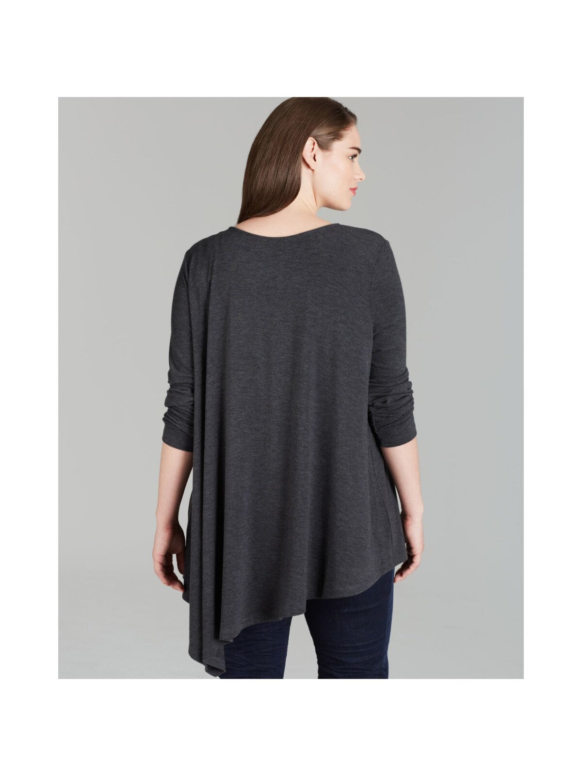 THREE DOTS Womens Stretch 3/4 Sleeve Asymmetrical Hem Scoop Neck Top