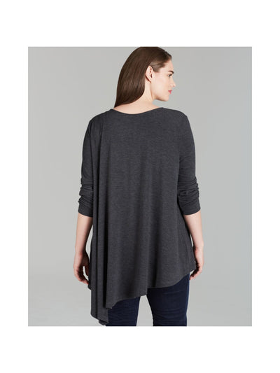 THREE DOTS Womens Stretch 3/4 Sleeve Asymmetrical Hem Scoop Neck Top