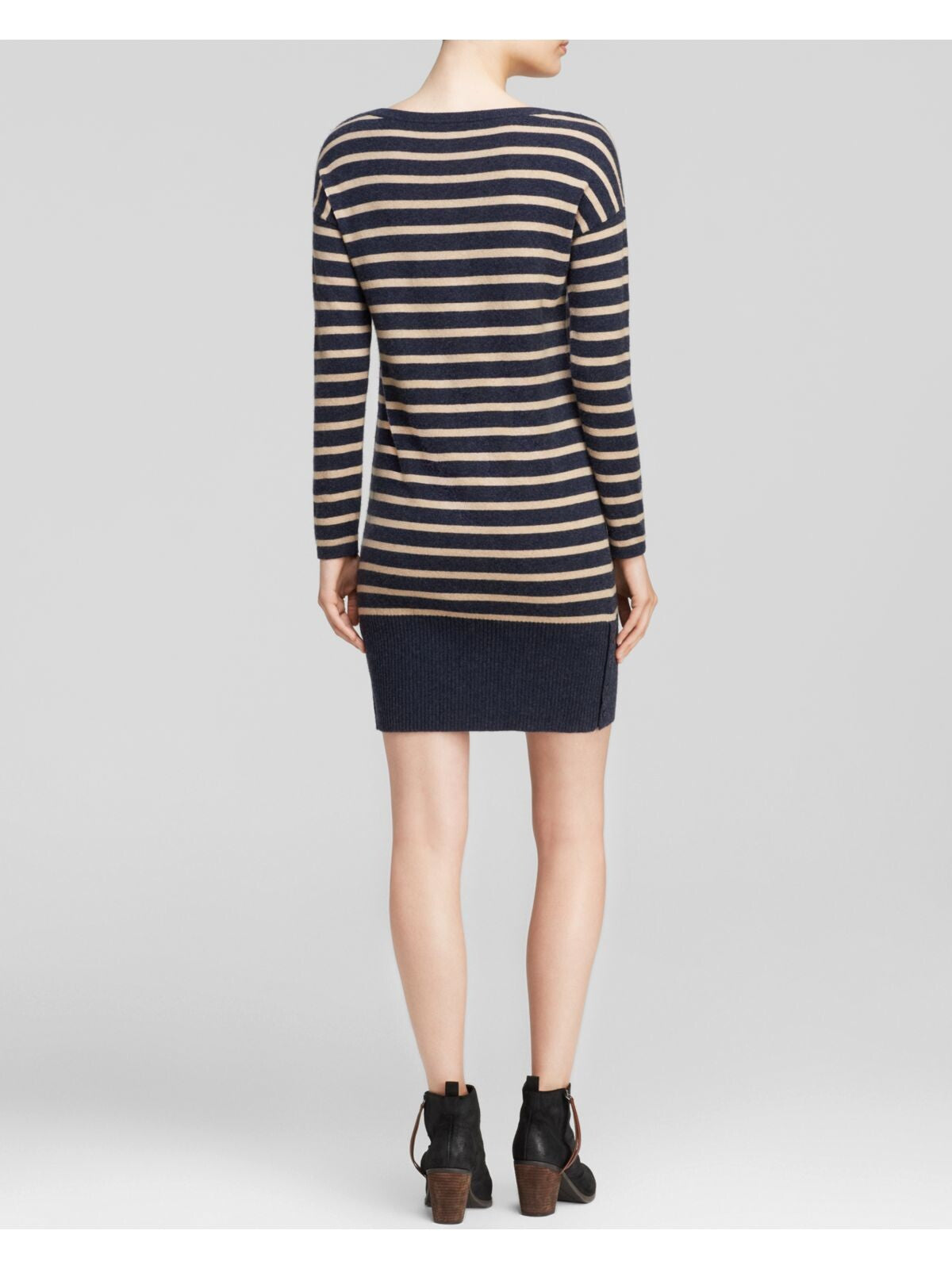 JOIE Womens Navy Striped Long Sleeve Crew Neck Knee Length Dress S