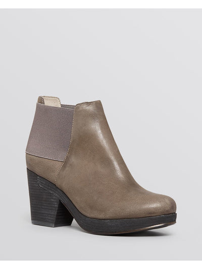 EILEEN FISHER Womens Gray 1" Platform Stretch Cloud Round Toe Wedge Leather Dress Booties 8 M