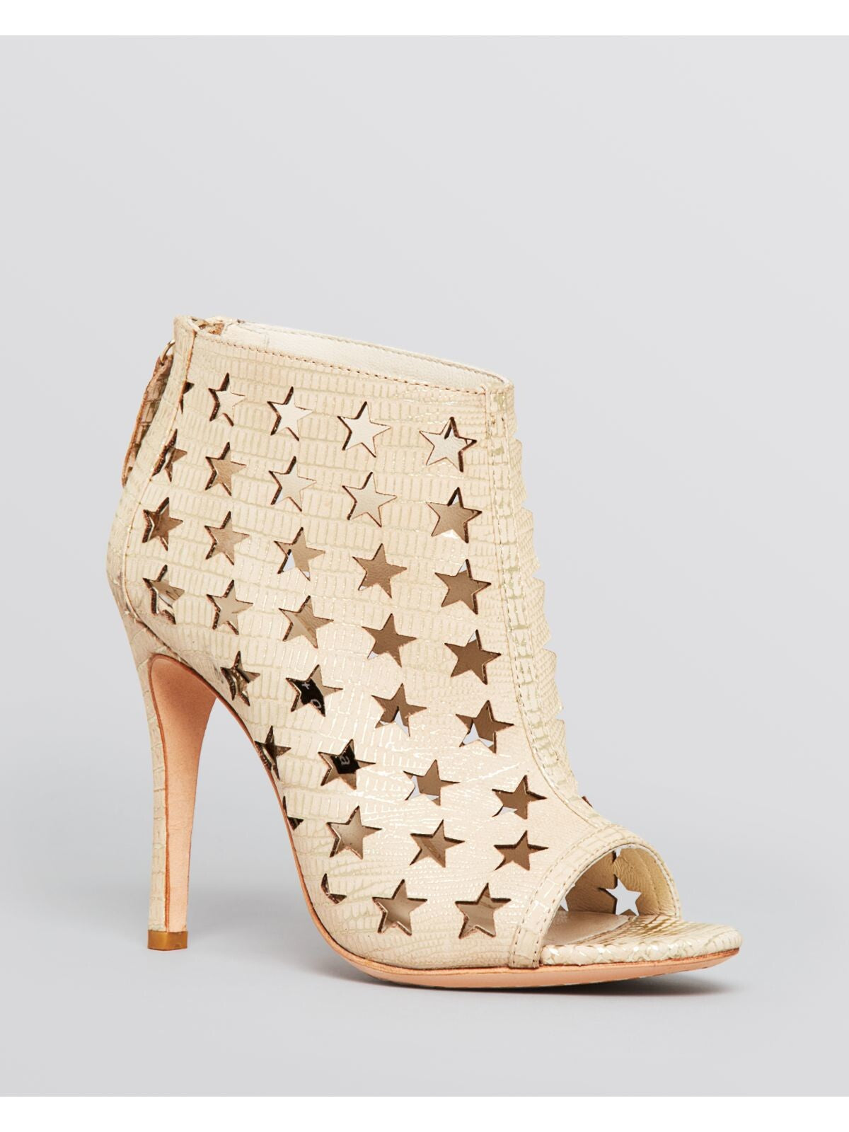ALICE+OLIVIA Womens Beige Geometric Metallic Perforated Comfort Giovanna Open Toe Stiletto Zip-Up Leather Dress Booties 38