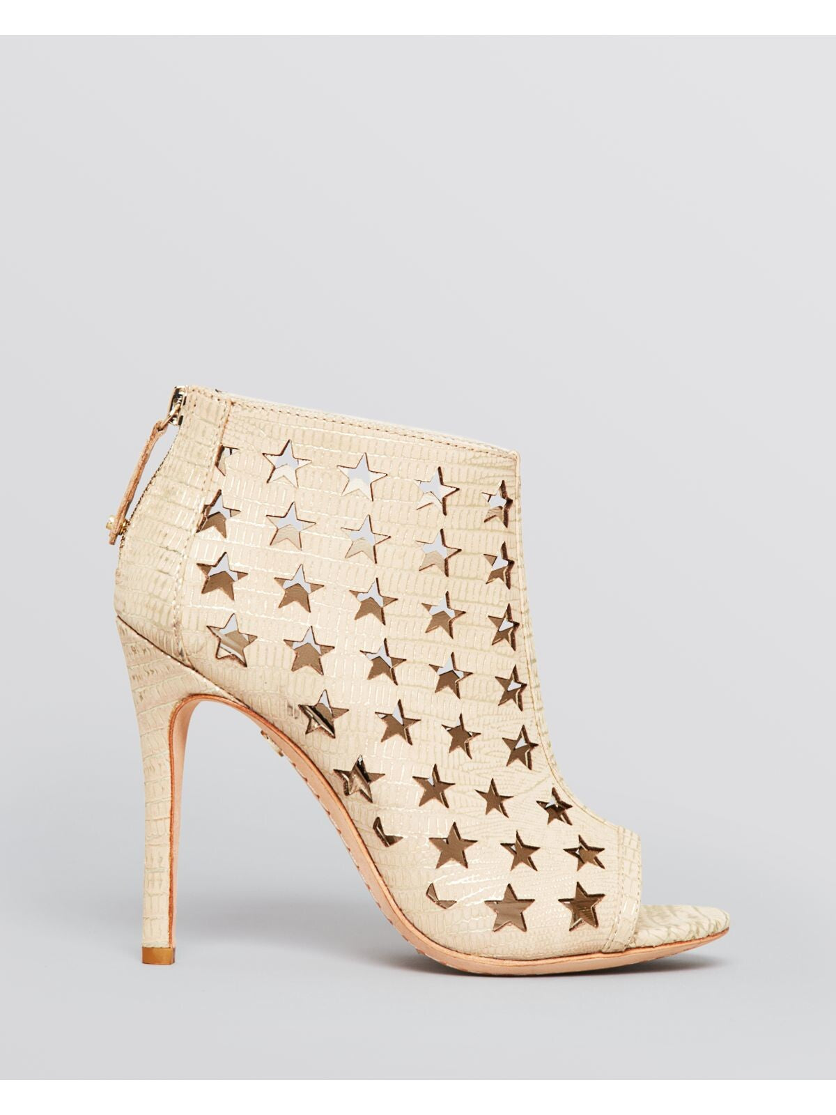 ALICE+OLIVIA Womens Beige Geometric Metallic Perforated Comfort Giovanna Open Toe Stiletto Zip-Up Leather Dress Booties 38