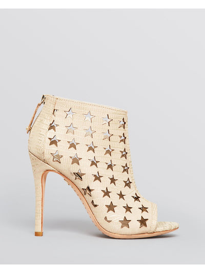 ALICE+OLIVIA Womens Beige Geometric Metallic Perforated Comfort Giovanna Open Toe Stiletto Zip-Up Leather Dress Booties 38