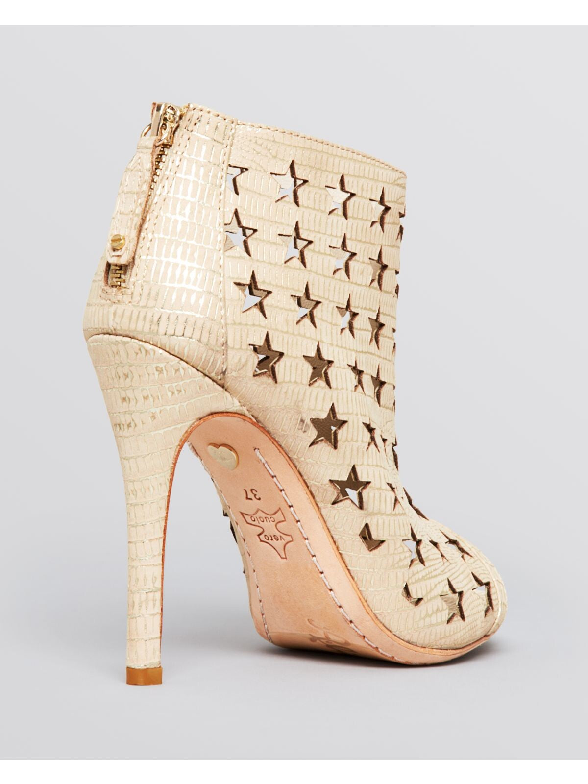 ALICE+OLIVIA Womens Beige Geometric Metallic Perforated Comfort Giovanna Open Toe Stiletto Zip-Up Leather Dress Booties 38