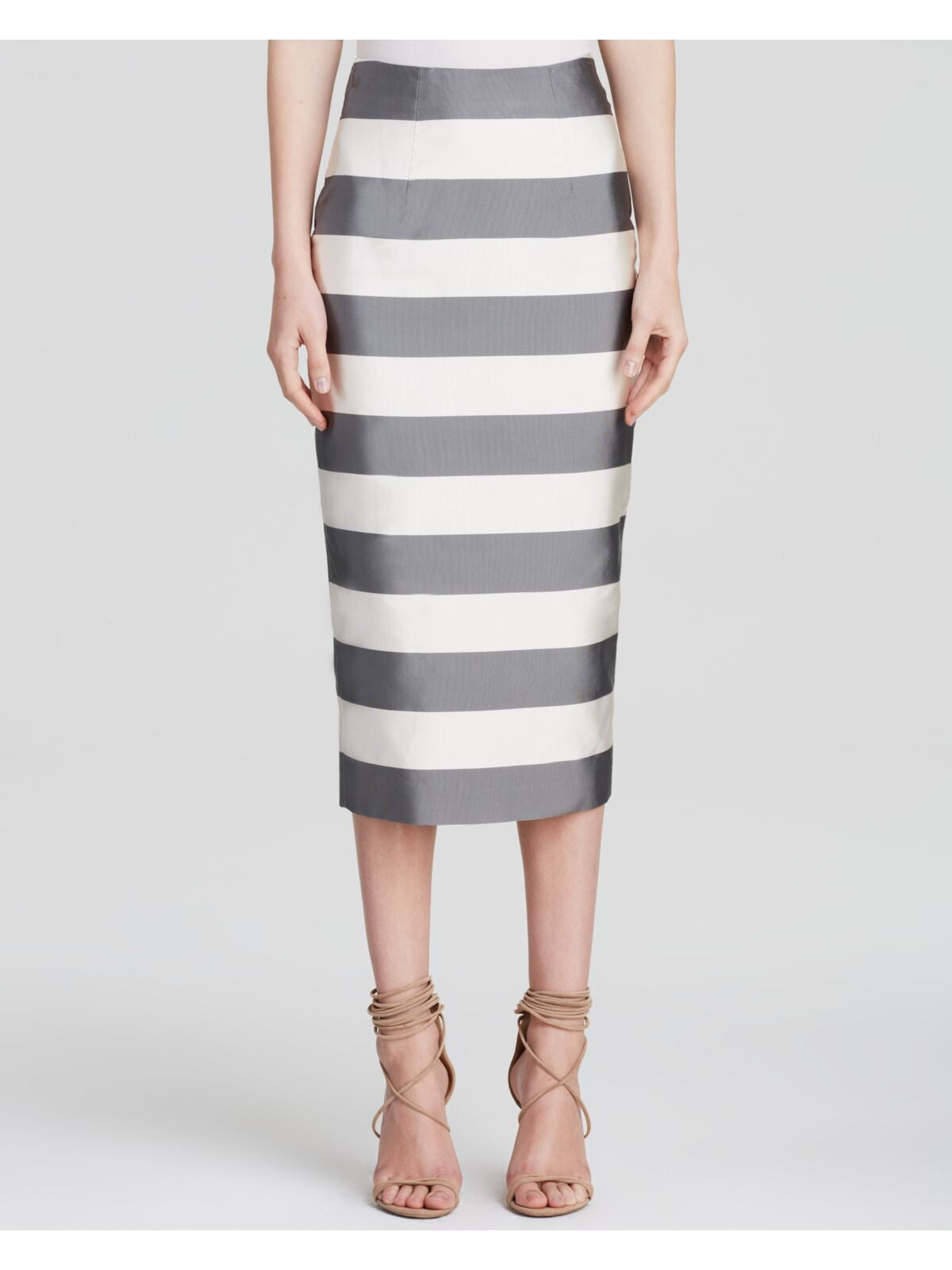 BURBERRY Womens Gray Striped Midi Wear To Work Pencil Skirt 4