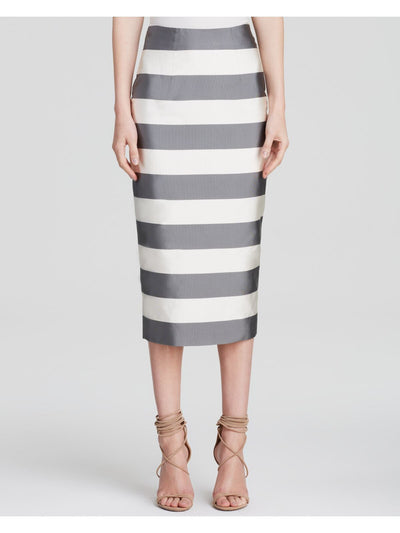 BURBERRY Womens Gray Striped Midi Wear To Work Pencil Skirt 4