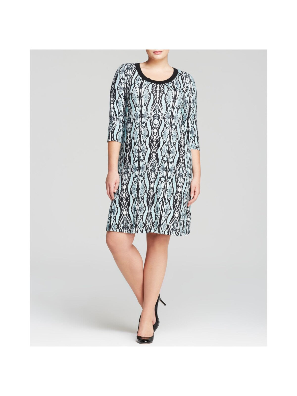 KAREN KANE Womens Teal Stretch 3/4 Sleeve Jewel Neck Above The Knee Wear To Work Shift Dress Plus 0X
